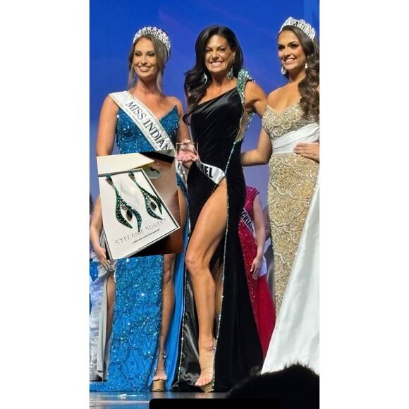 Jovani Couture Pageant Prom Dress Gown Rhinestone Black Size 2 Somers Earrings - Picture 5 of 16